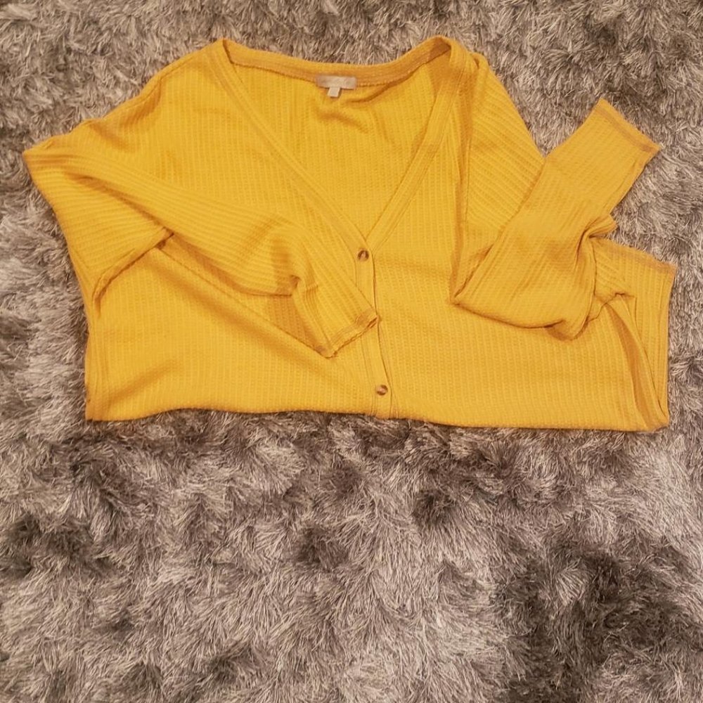 Wonderly Long Sleeve Button Front Waffle Knit Top